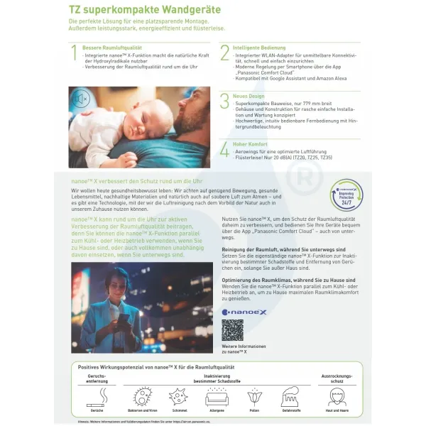 Panasonic 5.0 kW Mono Split CS-TZ50ZKEW CU-TZ50ZKE Klimaanlagen Wand TZ Kompakt Weiß 18000 Btu WiFi R-32 A++ A+ CS-TZ50ZKEW+C...