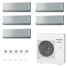Panasonic Penta Split 2.5+2.5+2.5+2.5+2.5 kW CU-5Z90TBE 4 x CS-XZ25ZKEW + CS-XZ25ZKEW Klimaanlagen WiFi Silber R-32 XZ-ZKEW-9...