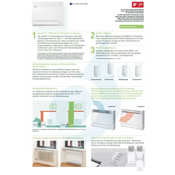 Panasonic 2.5 kW Mono Split CS-Z25UFEAW CU-Z25UBEA Klimaanlagen Fußboden Console Weiß 9000 Btu R-32 CS-Z25UFEAW+CU-Z25UBEA