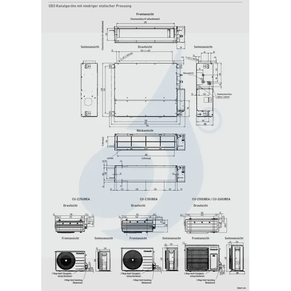 Panasonic 2.5 kW Mono Split CS-Z25UD3EAW CU-Z25UBEA Klimaanlagen Kanaleinbaugeräte Geringe Prävalenz 9000 Btu R-32 CS-Z25UD3E...