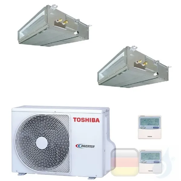 Toshiba Klimaanlagen Duo Split Kanalgerät Slim 60x60 7000+12000 R-32 M07U2DVG M13U2DVG 2M18U2AVG A++ A+ 2.0+3.5 kW M07U2DVG+M...