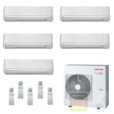 Toshiba Klimaanlagen Penta Split Wand 9+9+9+9+12 Btu + RAS-5M34U2AVG-E R-32 Shorai WiFi Opt A++ A+ 2.5+2.5+2.5+2.5+3.5 kW PKV...