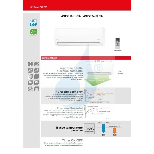 Climatiseur split monobloc Fujitsu 18 000 BTU ASEG18KLCA AOEG18KLCA Blanc