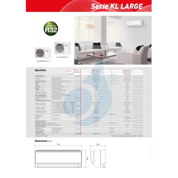 Climatiseur split monobloc Fujitsu 24 000 BTU ASEG24KLCA AOEG24KLCA Blanc