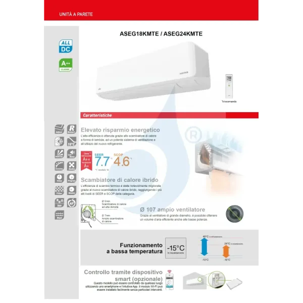 Climatiseur split monobloc Fujitsu 18 000 BTU ASEG18KMTE AOEG18KMTA Blanc