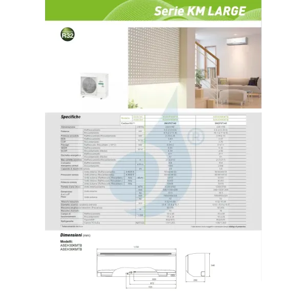 Climatiseur split mono Fujitsu 30 000 Btu ASEH30KMTB AOEH30KMTB 220 V
