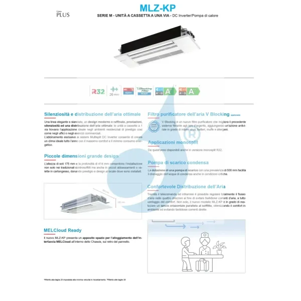 Climatiseur cassette split Mitsubishi Duo MLZ-KP 9000+9000 Btu MXZ-2F42VF4
